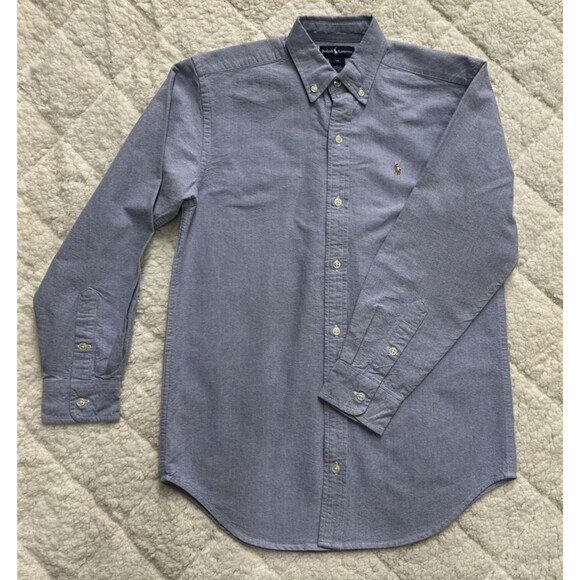 Ralph Lauren Polo boys size 14 button down long sleeve blue Oxford cotton shirt - Picture 2 of 10